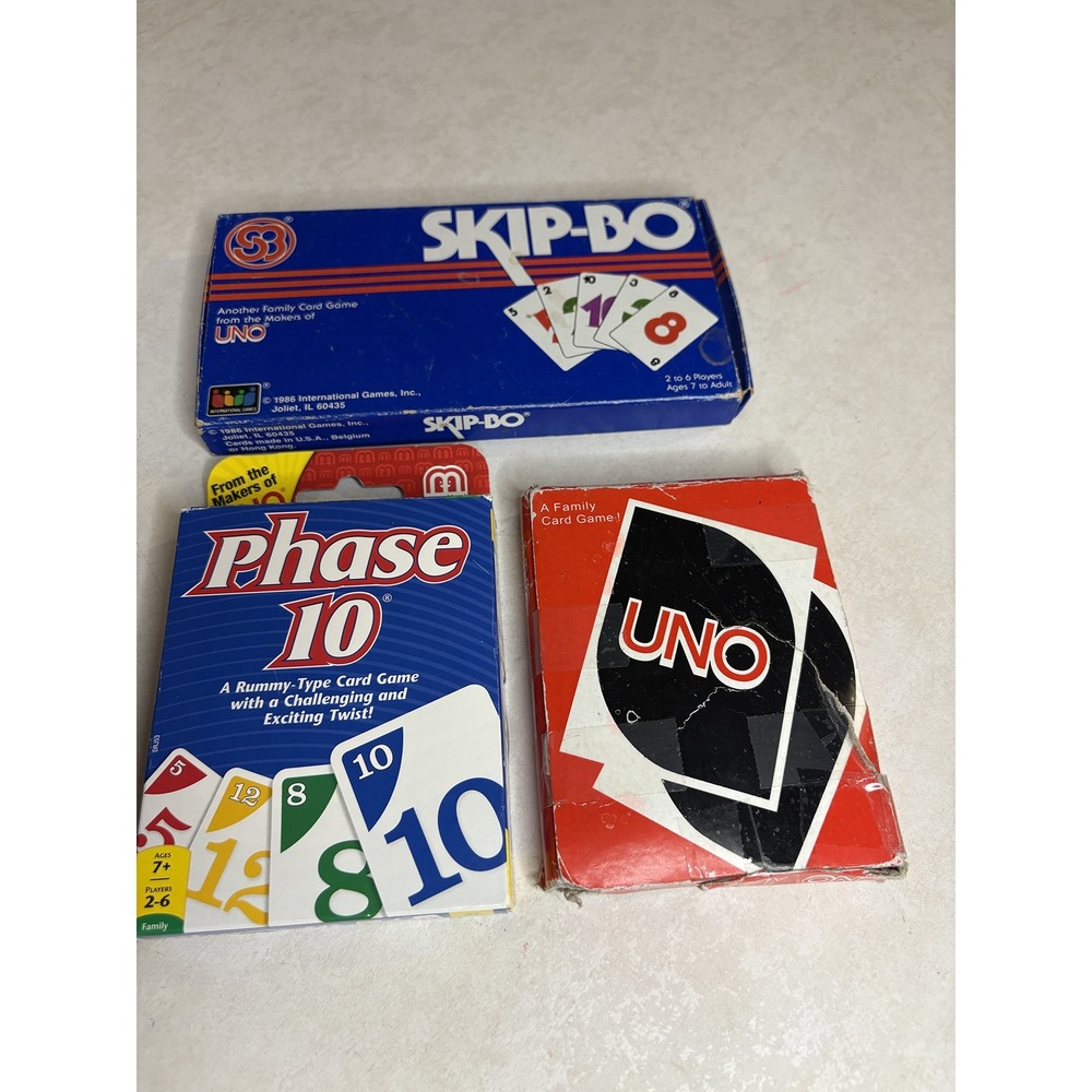 Mattel Card Game Lot Phase 10 Skip-Bo Uno Vintage 1986 Skip-Bo Family Games